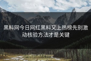 黑料网今日网红黑料又上热榜先别激动核验方法才是关键