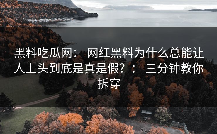 黑料吃瓜网： 网红黑料为什么总能让人上头到底是真是假？： 三分钟教你拆穿